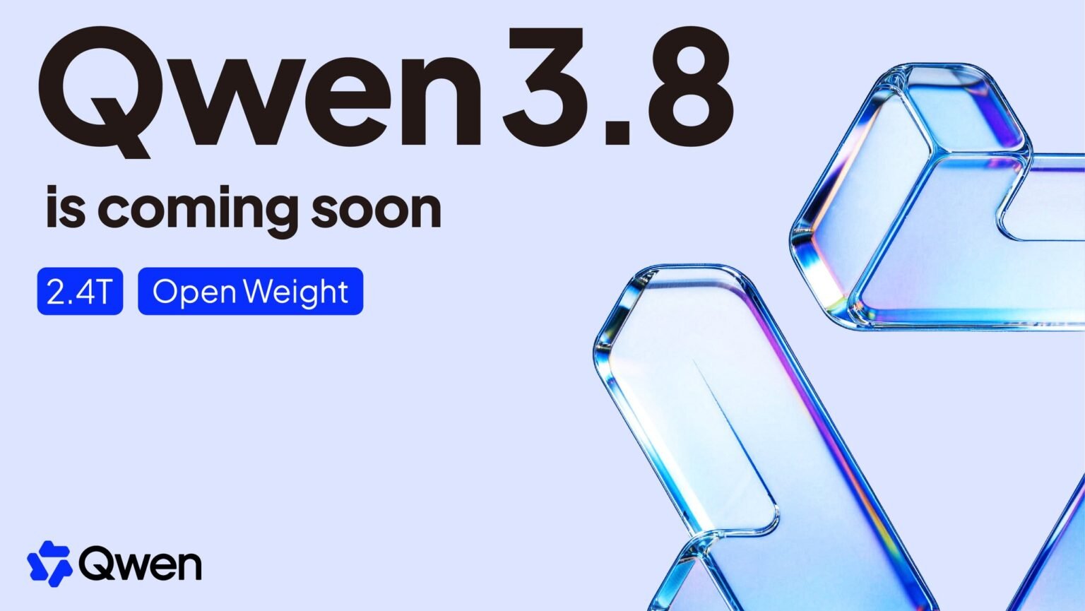 Visuel officiel Alibaba Qwen annonçant Qwen 3.8, modèle open weight de 2,4 billions de paramètres, à venir prochainement
