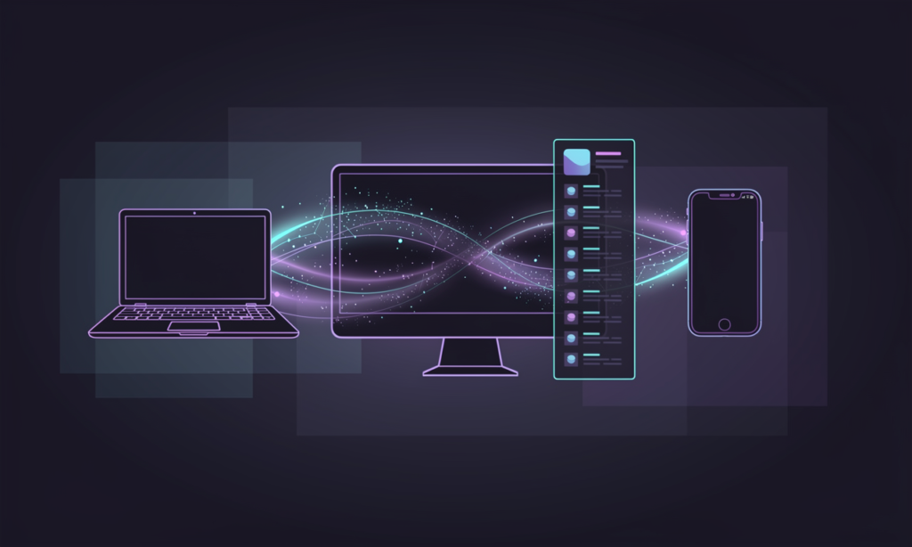 ChatGPT desktop synchronise enfin historique et projets Illustration conceptuelle de la synchronisation multi-appareils de ChatGPT desktop