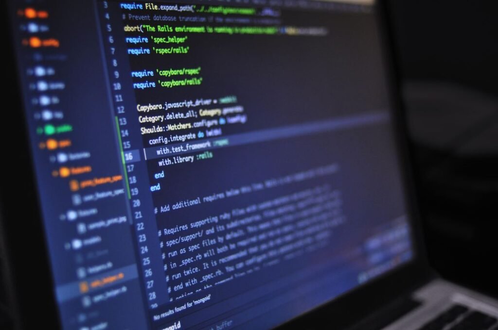 Computer screen with green code representing AI competitive programming