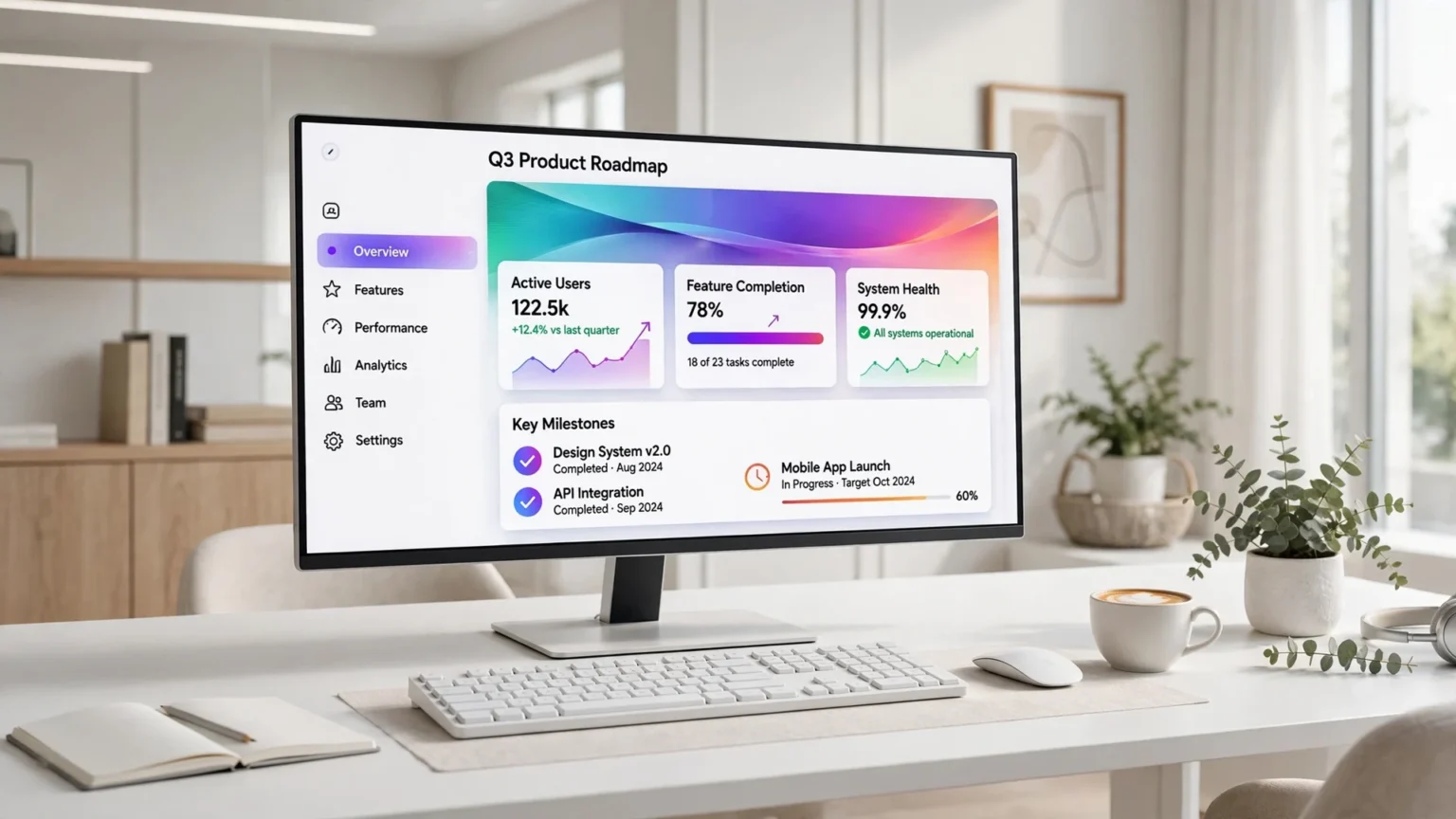 Présentation élégante générée par Claude Design sur écran 4K, adieu PowerPoint, composants interactifs modernes exportables en PPTX