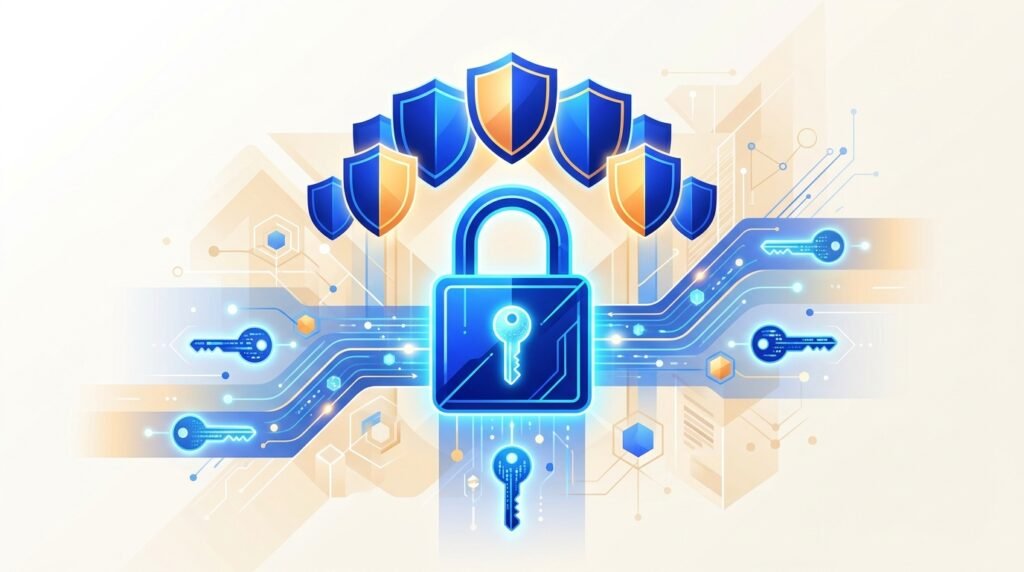 1Password for Agents : illustration éditoriale d'un coffre numérique sécurisé pour assistants autonomes