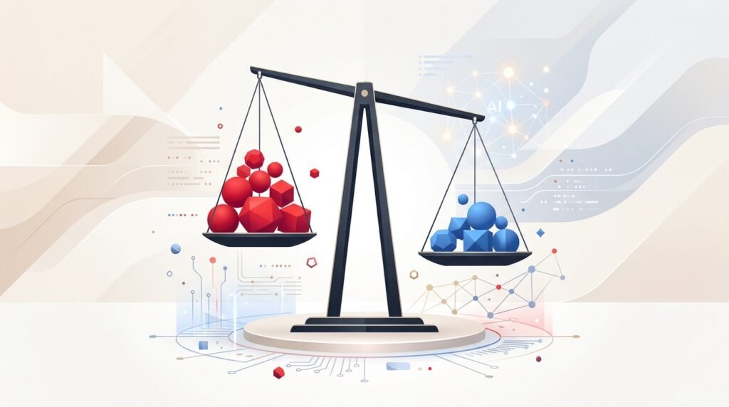 Biais politique des IA illustré par une balance symbolique comparant les recommandations électorales