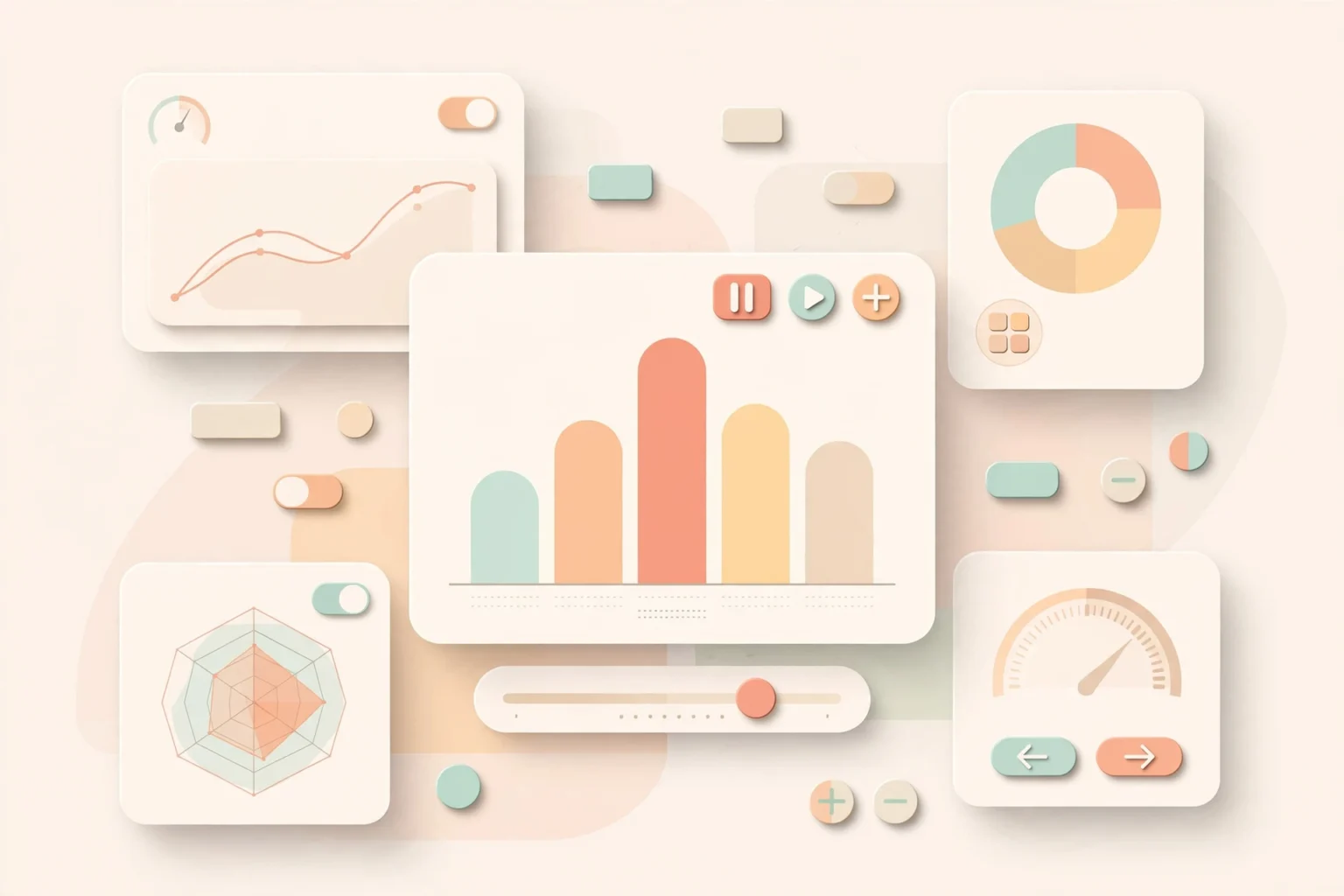 ChatGPT Intelligent UI sur écran avec widgets interactifs et graphiques épurés