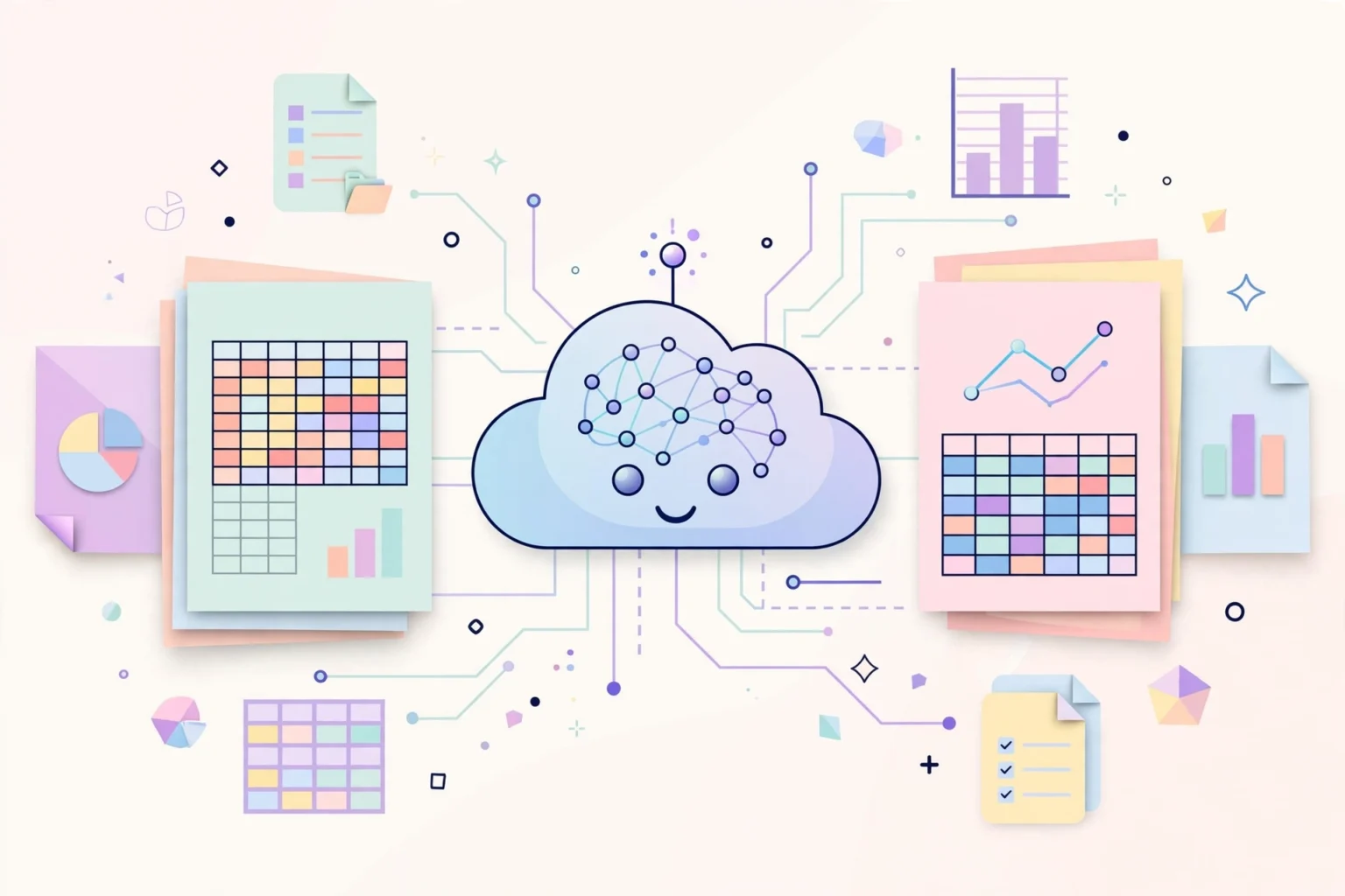Claude Google Workspace : illustration vectorielle des outils Docs et Sheets