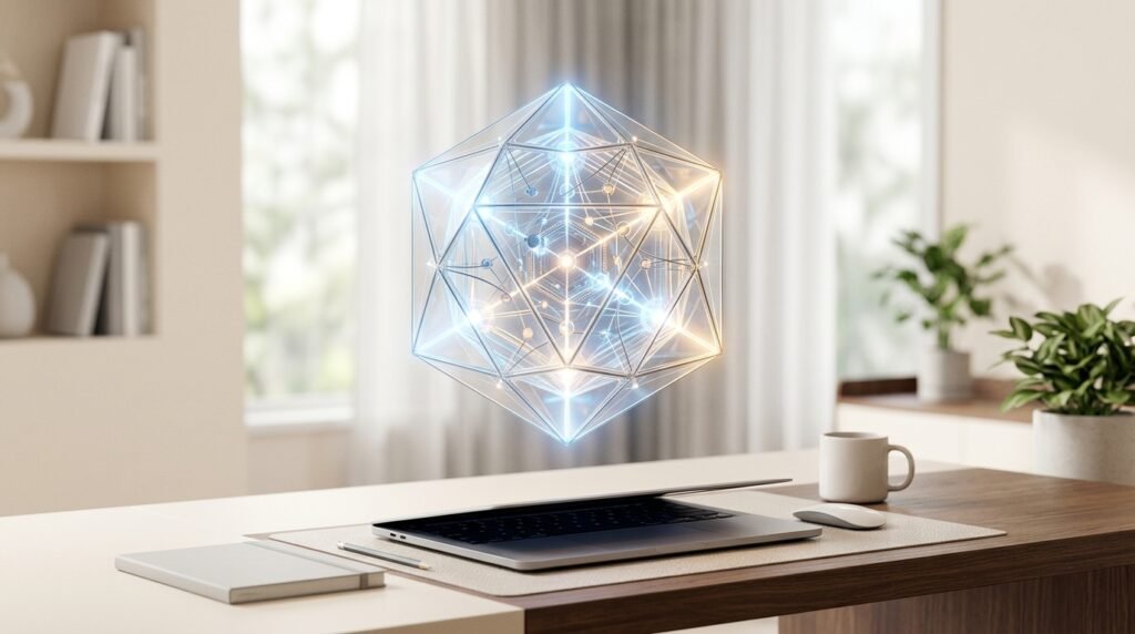 Gemini 4 Argon : illustration conceptuelle d'un processeur neuronal et de code sur fond clair pastel