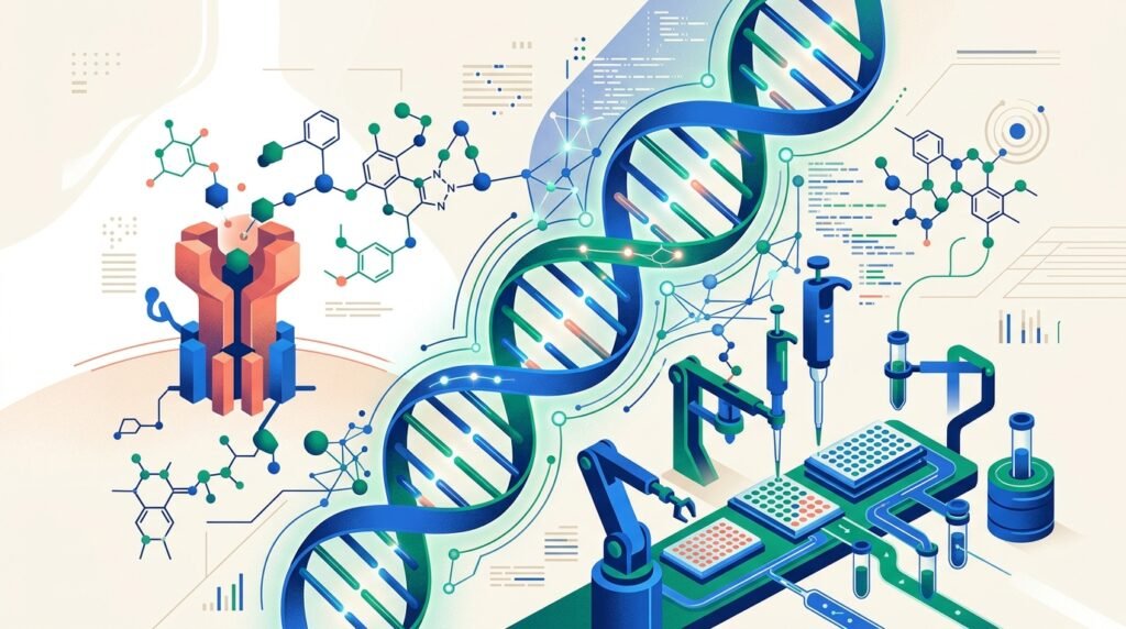 GPT-Rosalind Discovery : OpenAI prépare son modèle IA pour la biologie GPT-Rosalind Discovery : illustration éditoriale représentant la modélisation moléculaire et la biologie computationnelle
