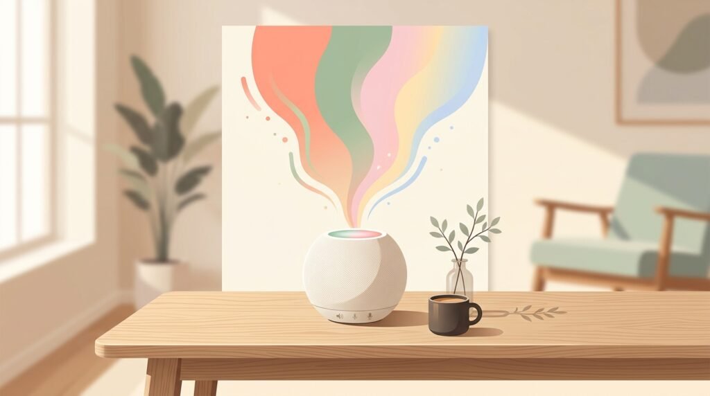 HomePod mini 2 : puce S10 et Siri AI au cœur du salon connecté HomePod mini 2 : enceinte connectée compacte illuminée par la surface Sound Glow