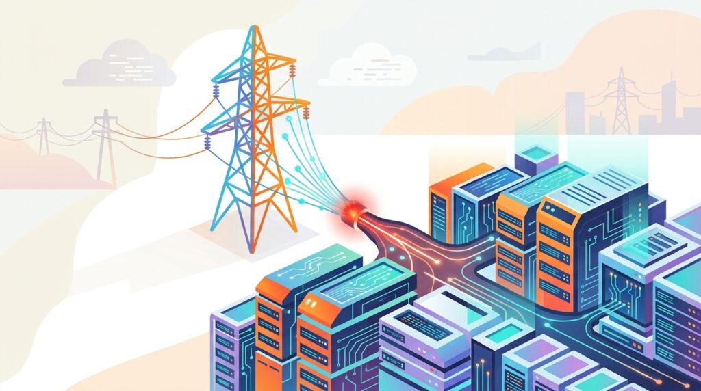 Microsoft Nscale : illustration du datacenter IA de Loughton bloqué par la saturation du réseau électrique.