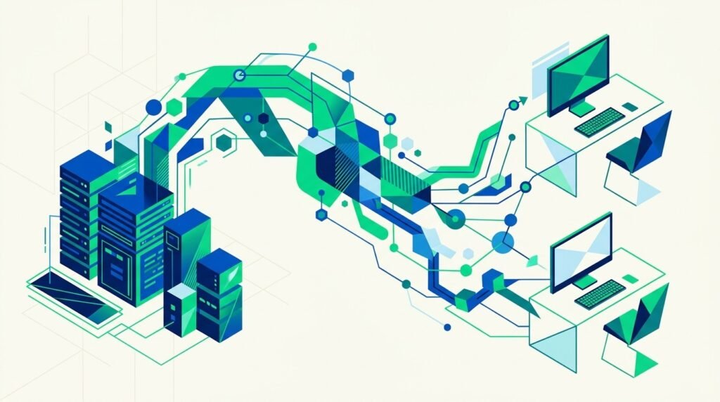 Nemotron 3.5 : illustration éditoriale des modèles open-weight de Nvidia reliant datacenters et ordinateurs personnels