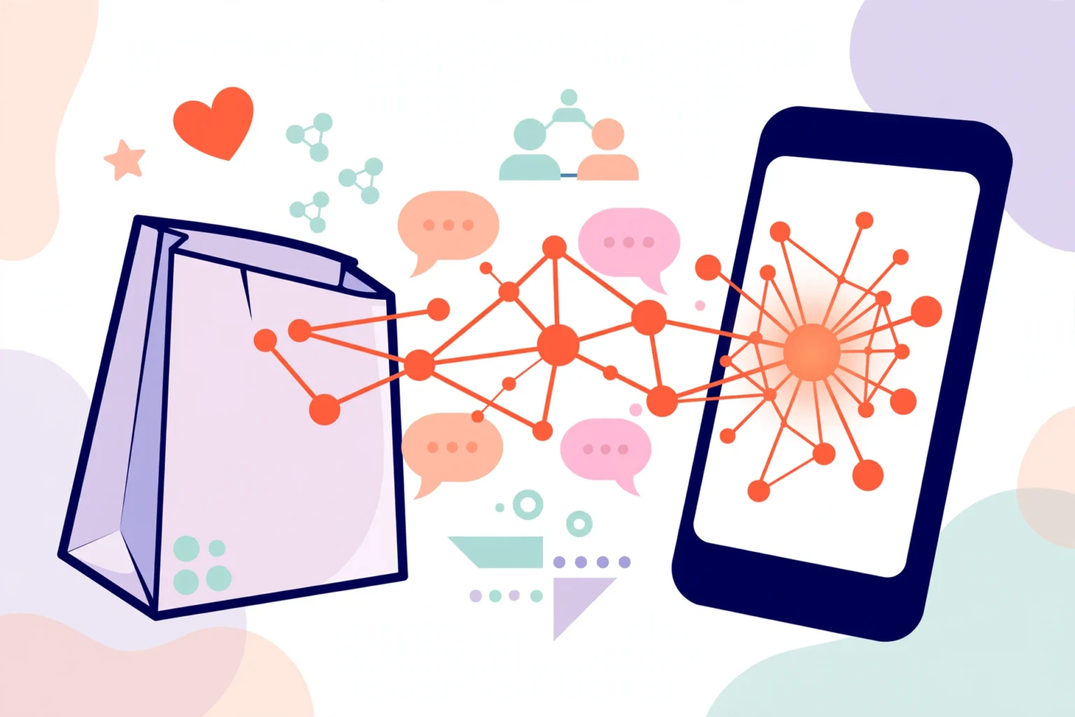 TikTok Shopping Assistant représenté par une interface épurée de commerce social sur fond clair pastel
