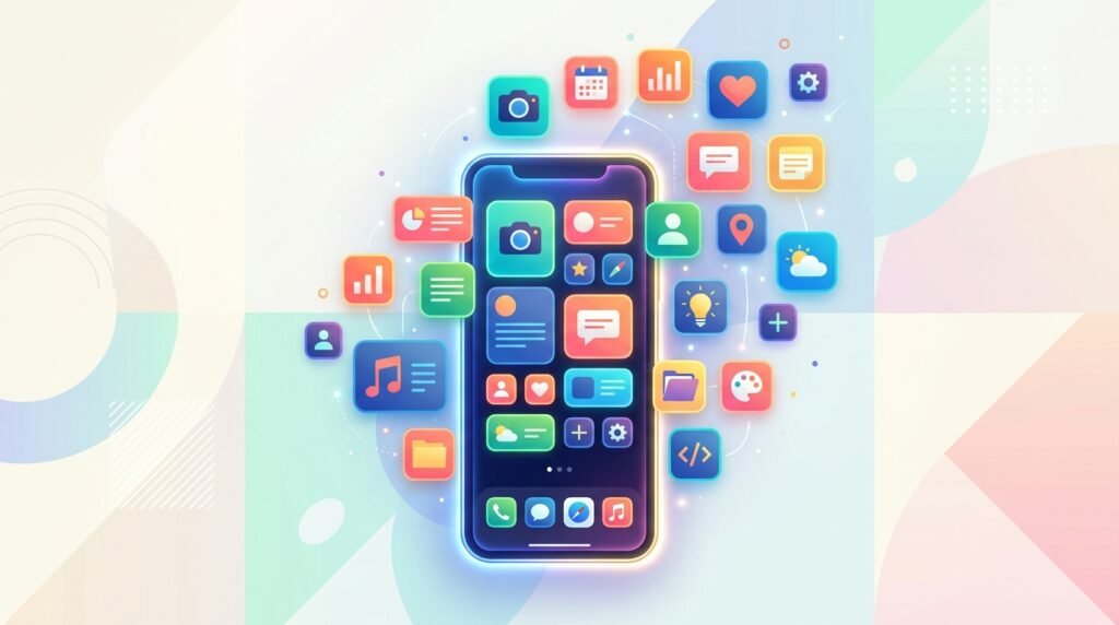 Vibe coding Google Play illustration conceptuelle de création d'applications Android par intelligence artificielle